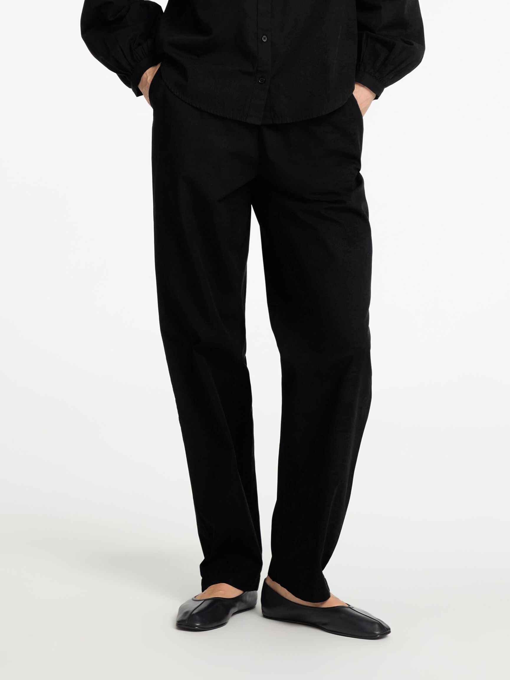 COTTON HIGH WAISTED TROUSERS, Black, highres