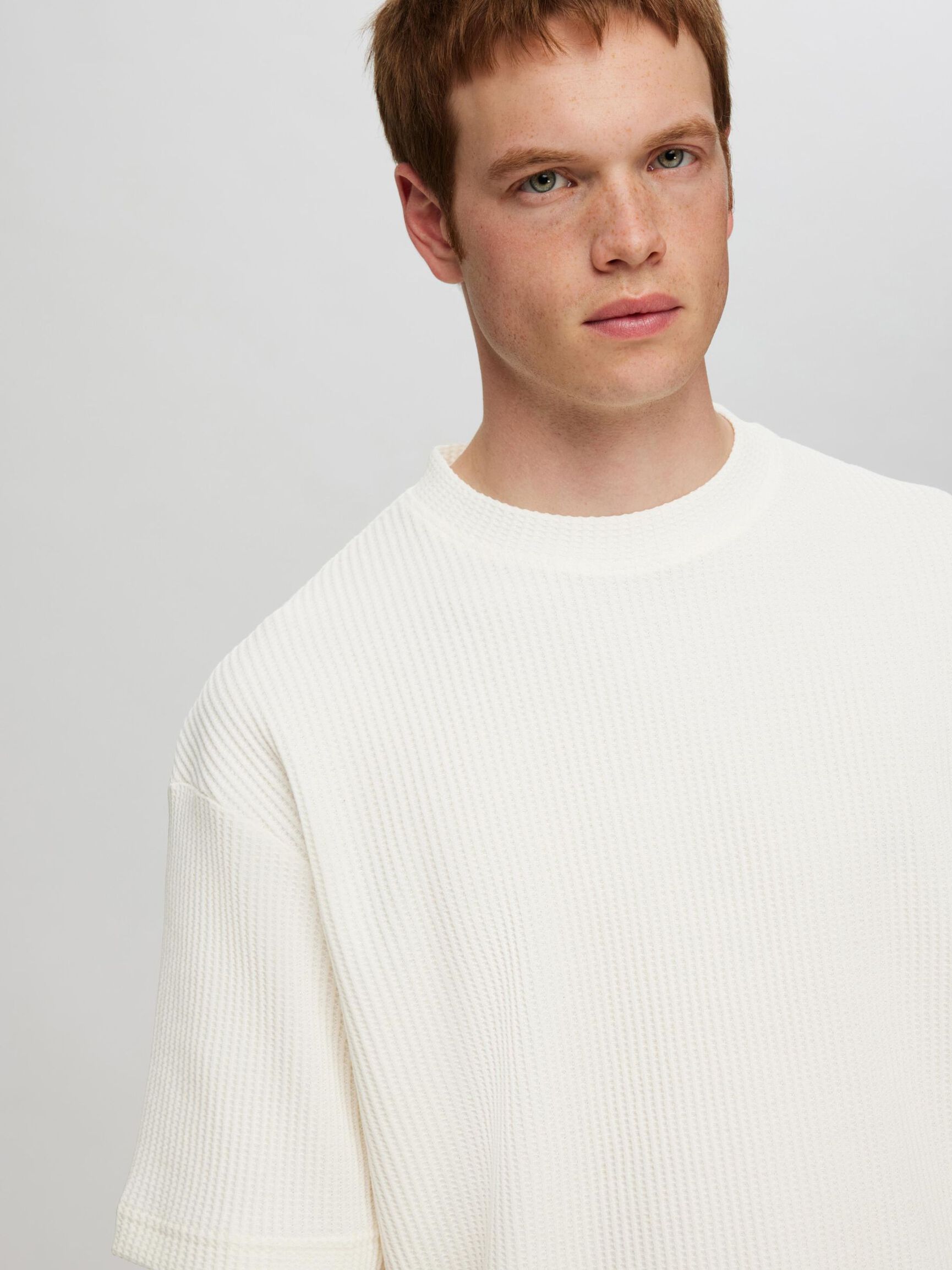 RELAXED FIT GEWAFELD T-SHIRT, Egret, highres