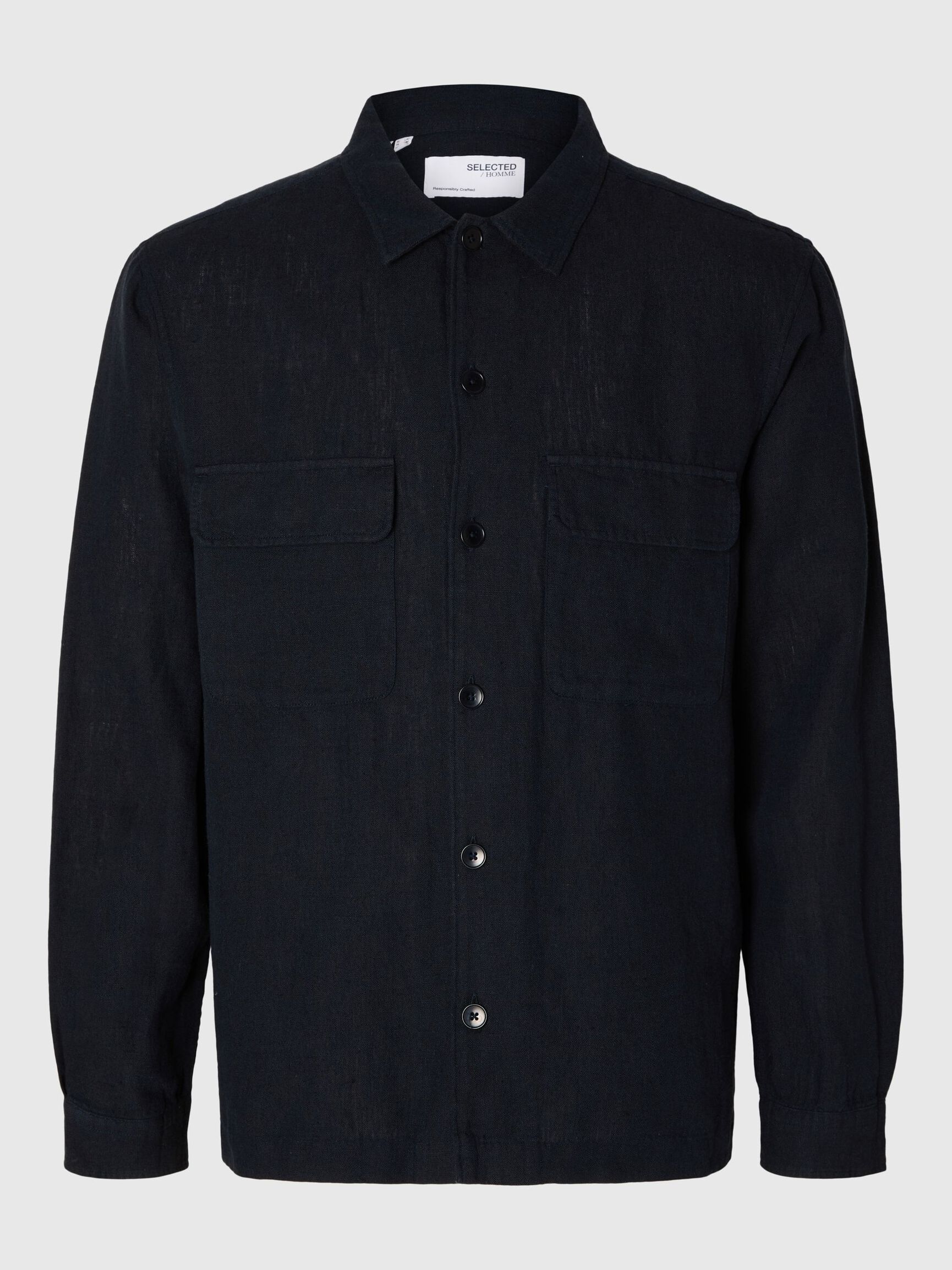 LONG-SLEEVED LINEN BLEND OVERSHIRT, Sky Captain, highres