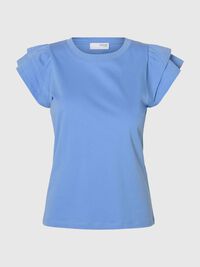 COTTON RUFFLED T-SHIRT, Cornflower Blue, highres