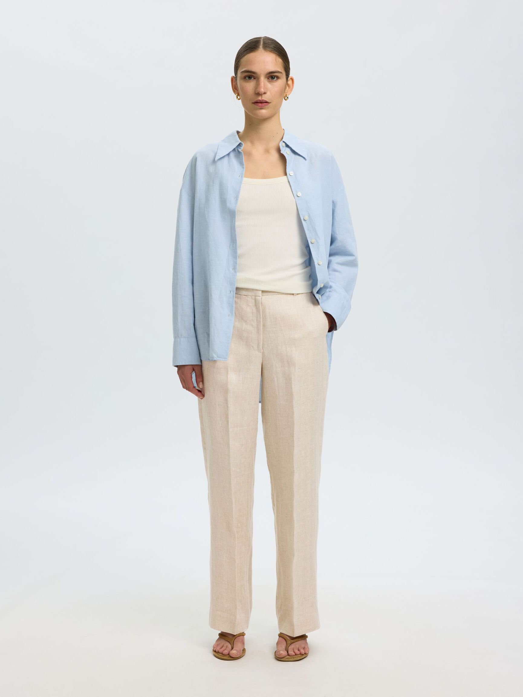 LIN PANTALON À JAMBE AMPLE, Egret, highres