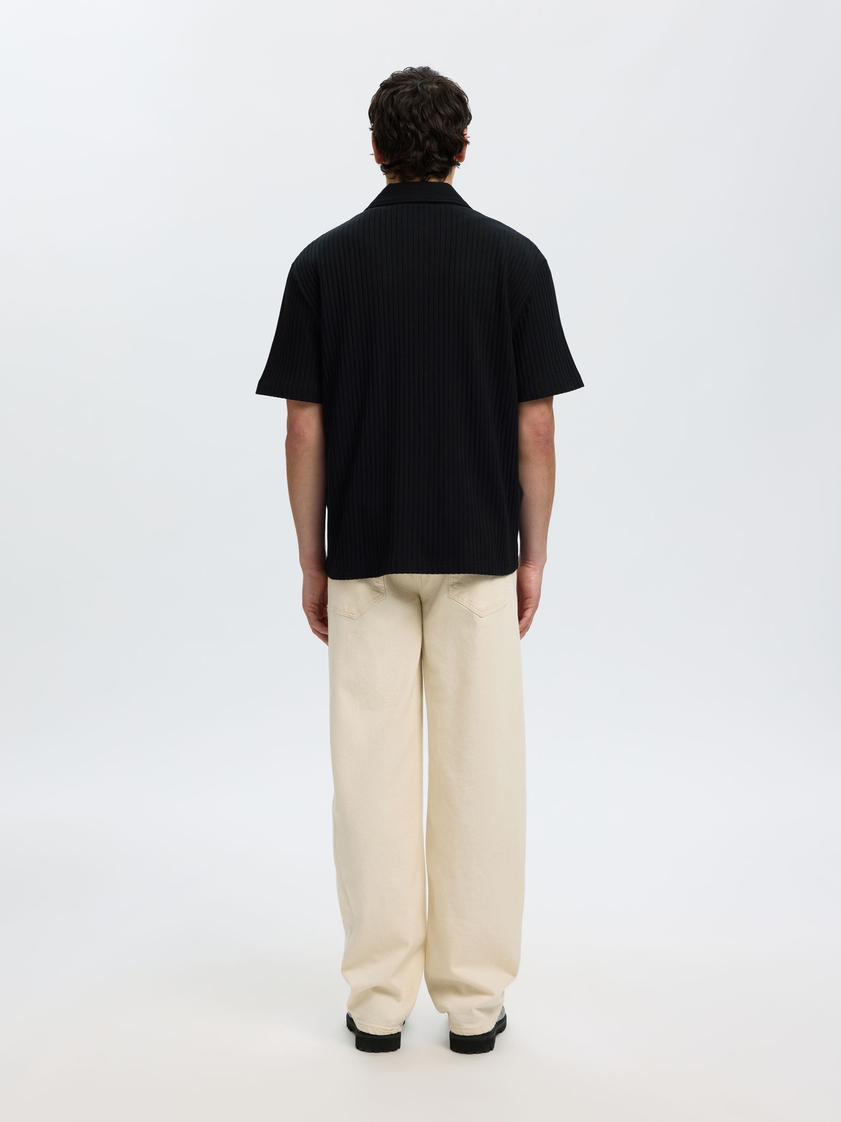 GERIPPTES RELAXED FIT OVERSHIRT, Black, highres