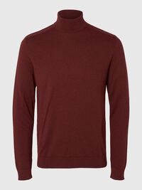 LONG-SLEEVED ROLL NECK PULLOVER, Syrah, highres