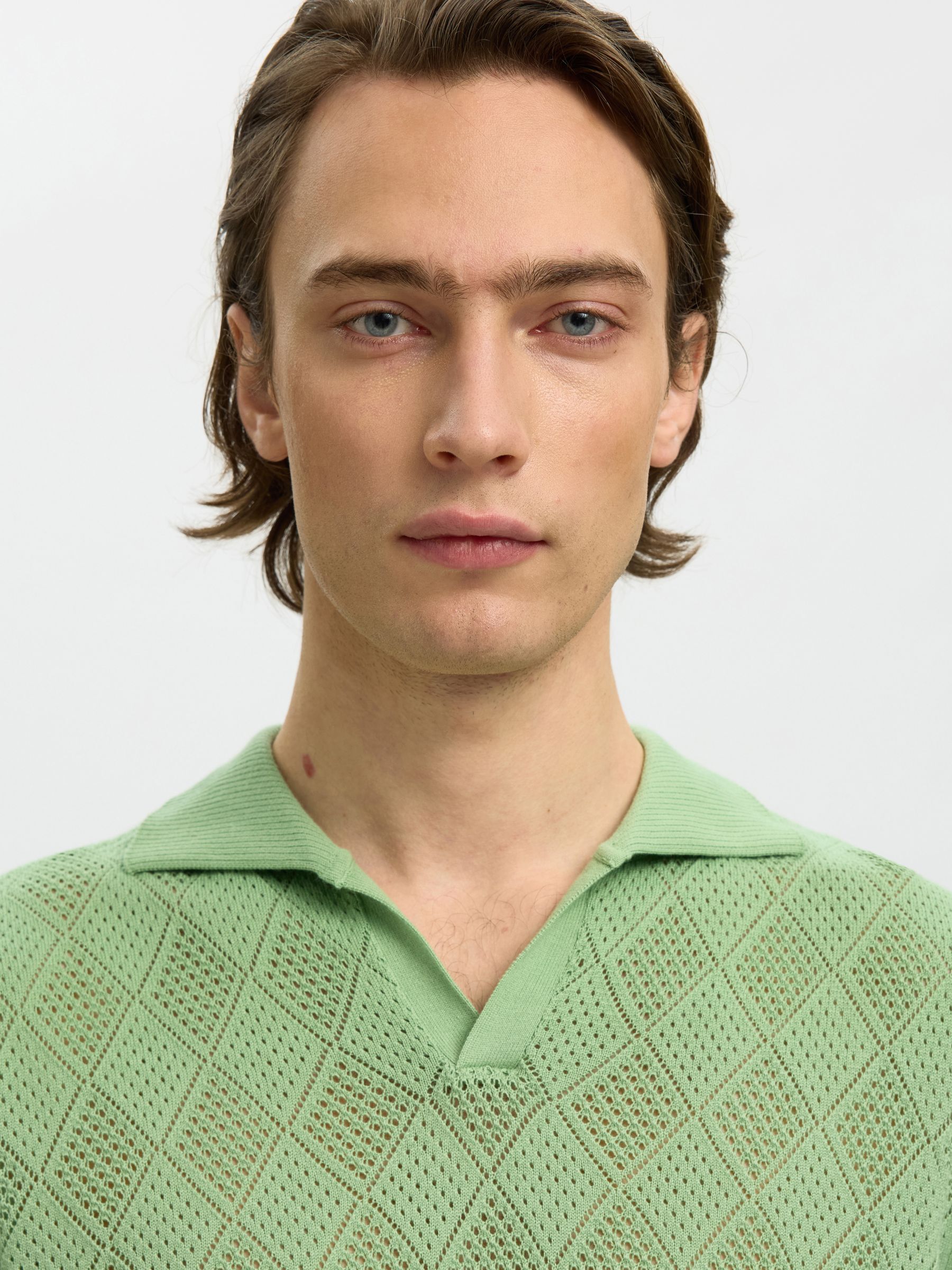 SHORT SLEEVED KNITTED POLO SHIRT, Aspen Green, highres