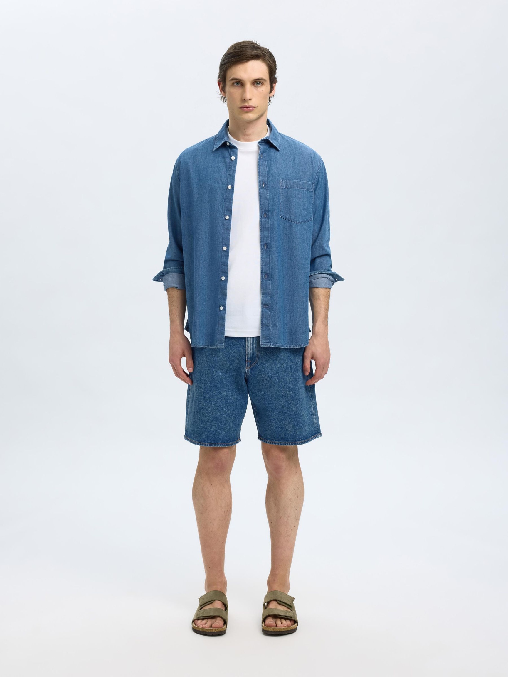 MELLEMBLÅ VASK DENIMSHORTS, Medium Blue Denim, highres