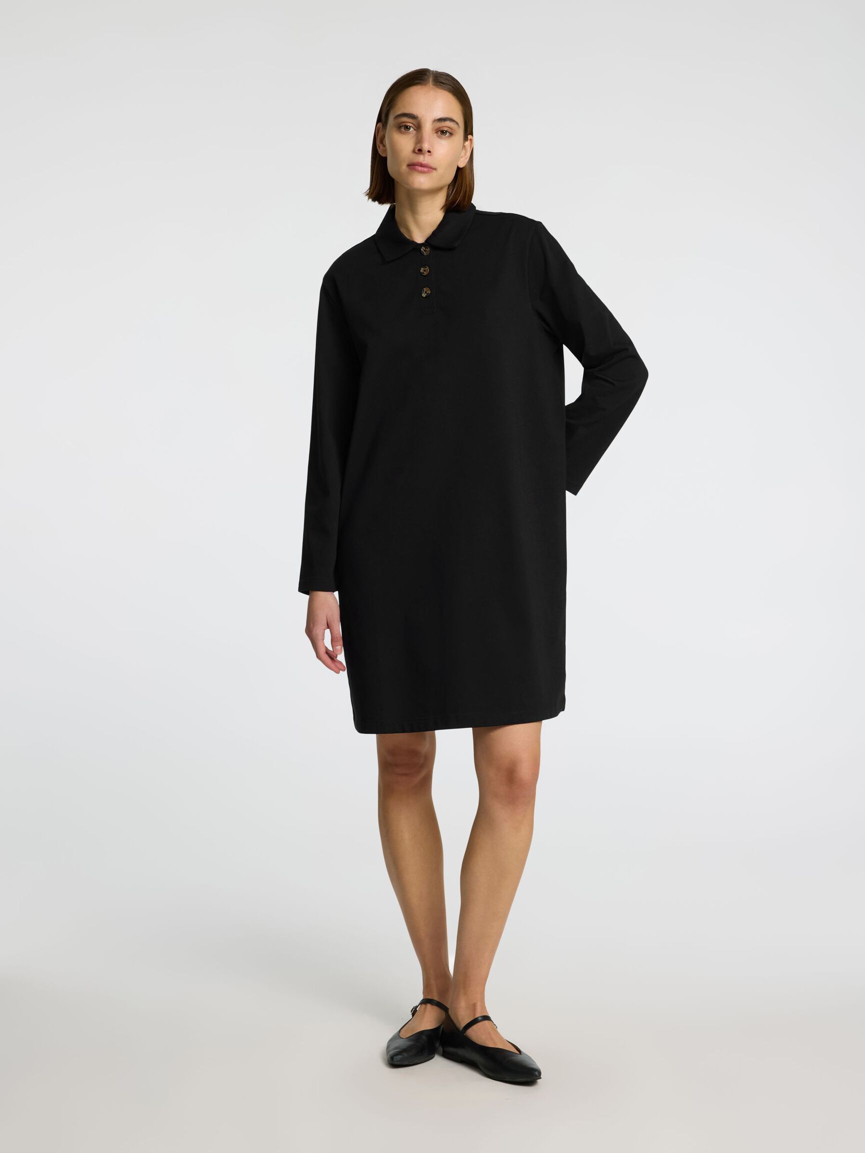 POLO STYLE JERSEY LONG SLEEVED DRESS, Black, highres
