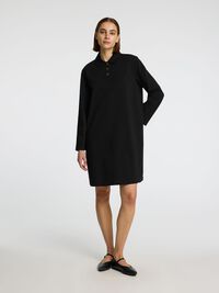 POLO STYLE JERSEY LONG SLEEVED DRESS, Black, highres