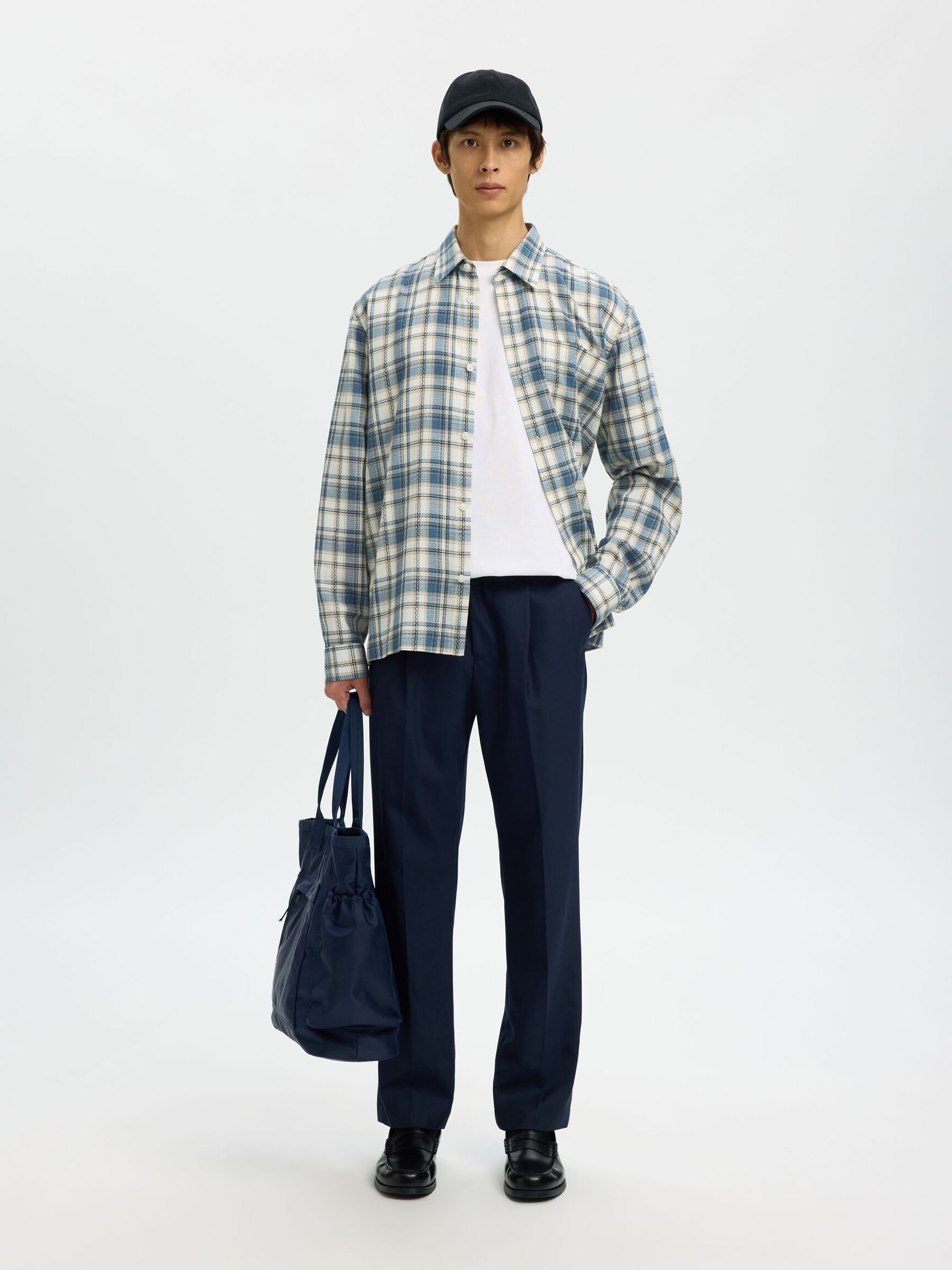 BAUMWOLL KAROHEMD, Egret, highres