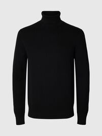 BAUMWOLL ROLLKRAGENPULLOVER, Black, highres