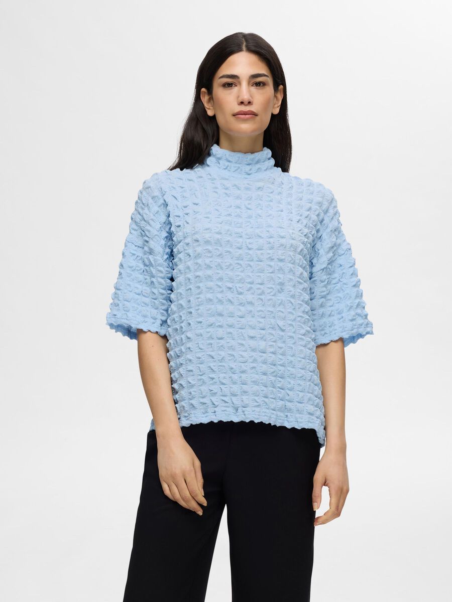 Selected GETEXTUREERD TOP MET KORTE MOUWEN, Cashmere Blue, highres - 16089209_CashmereBlue_003.jpg