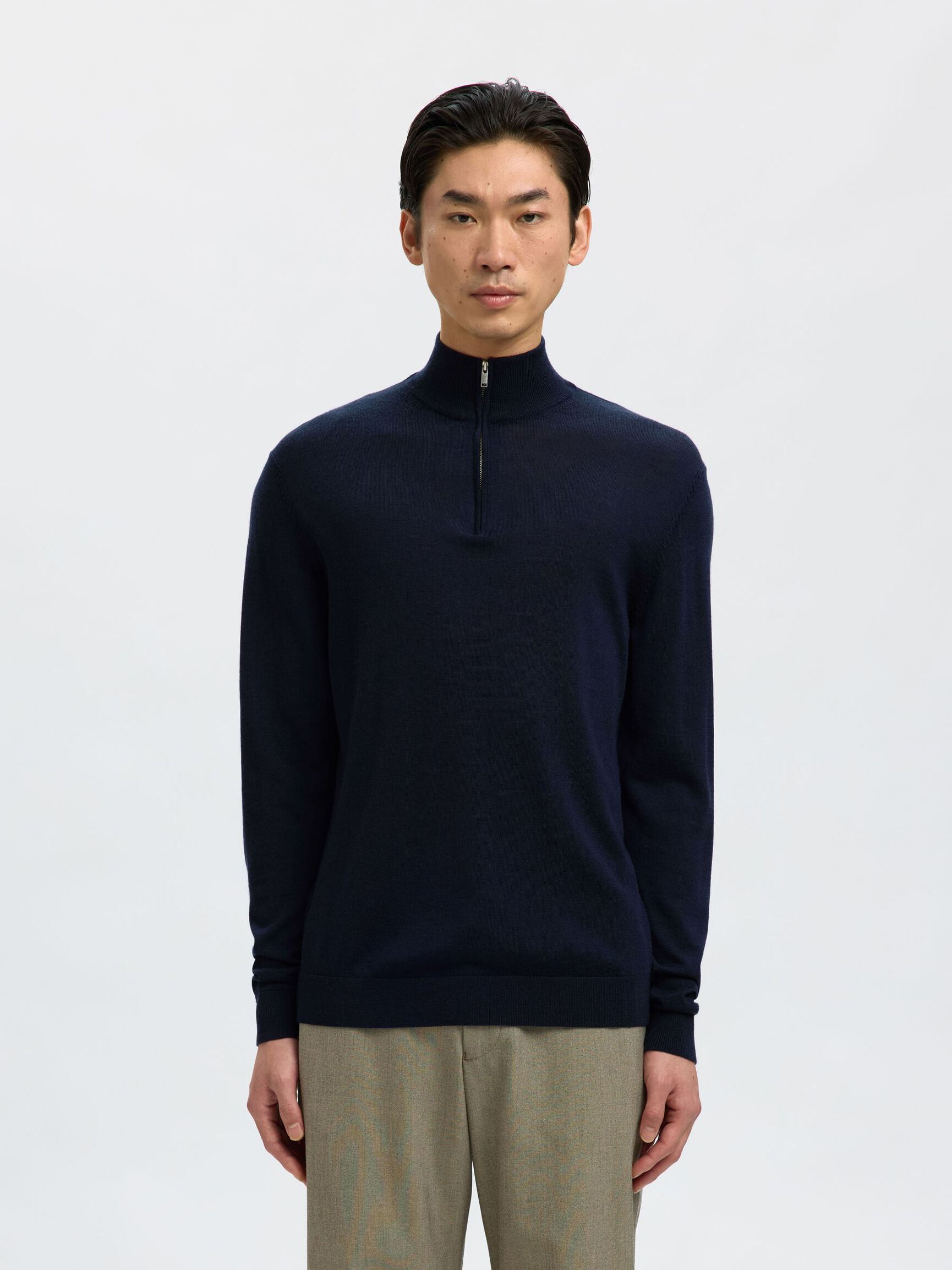 100% MERINO WOOL HALF-ZIP JUMPER, Navy Blazer, highres