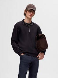 VISCOSE BLEND HALF ZIP SWEATSHIRT, Black, highres
