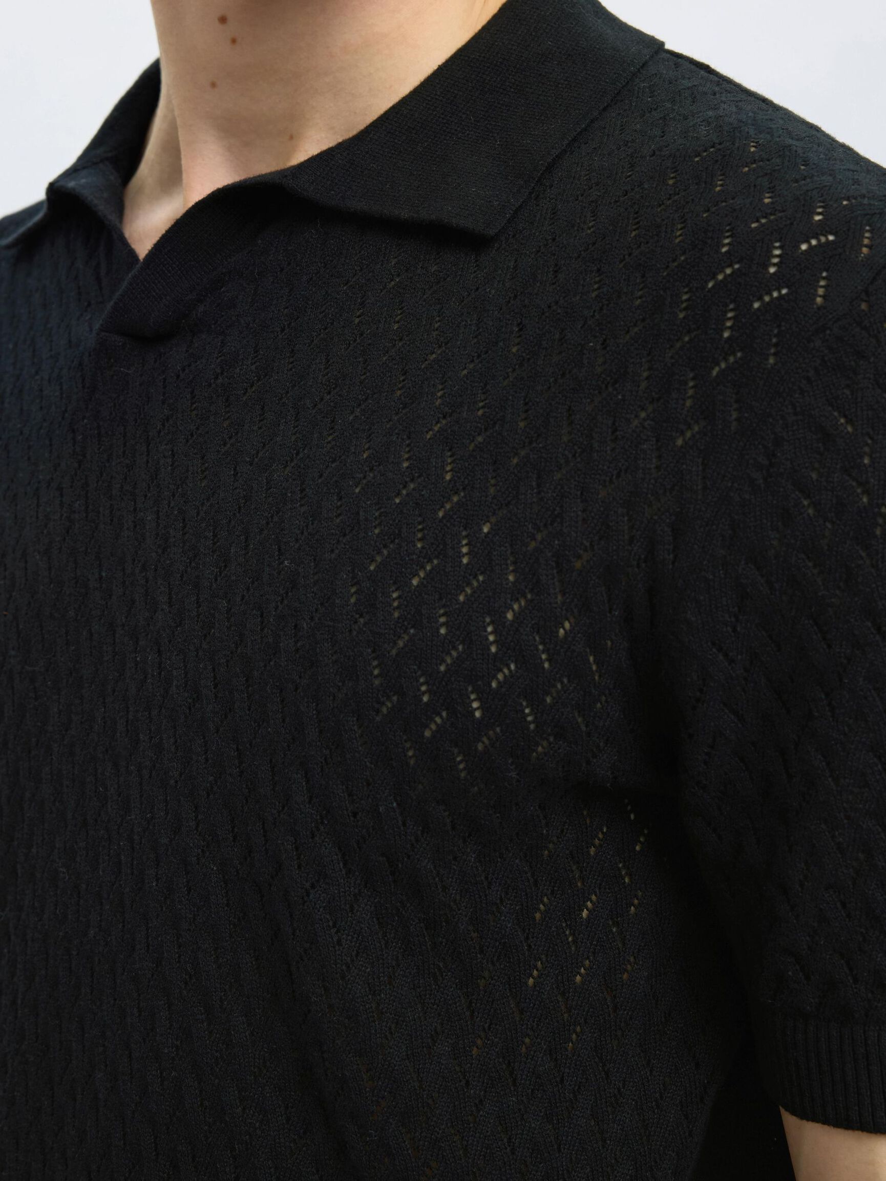 DZIANINOWA KOSZULA POLO, Black, highres
