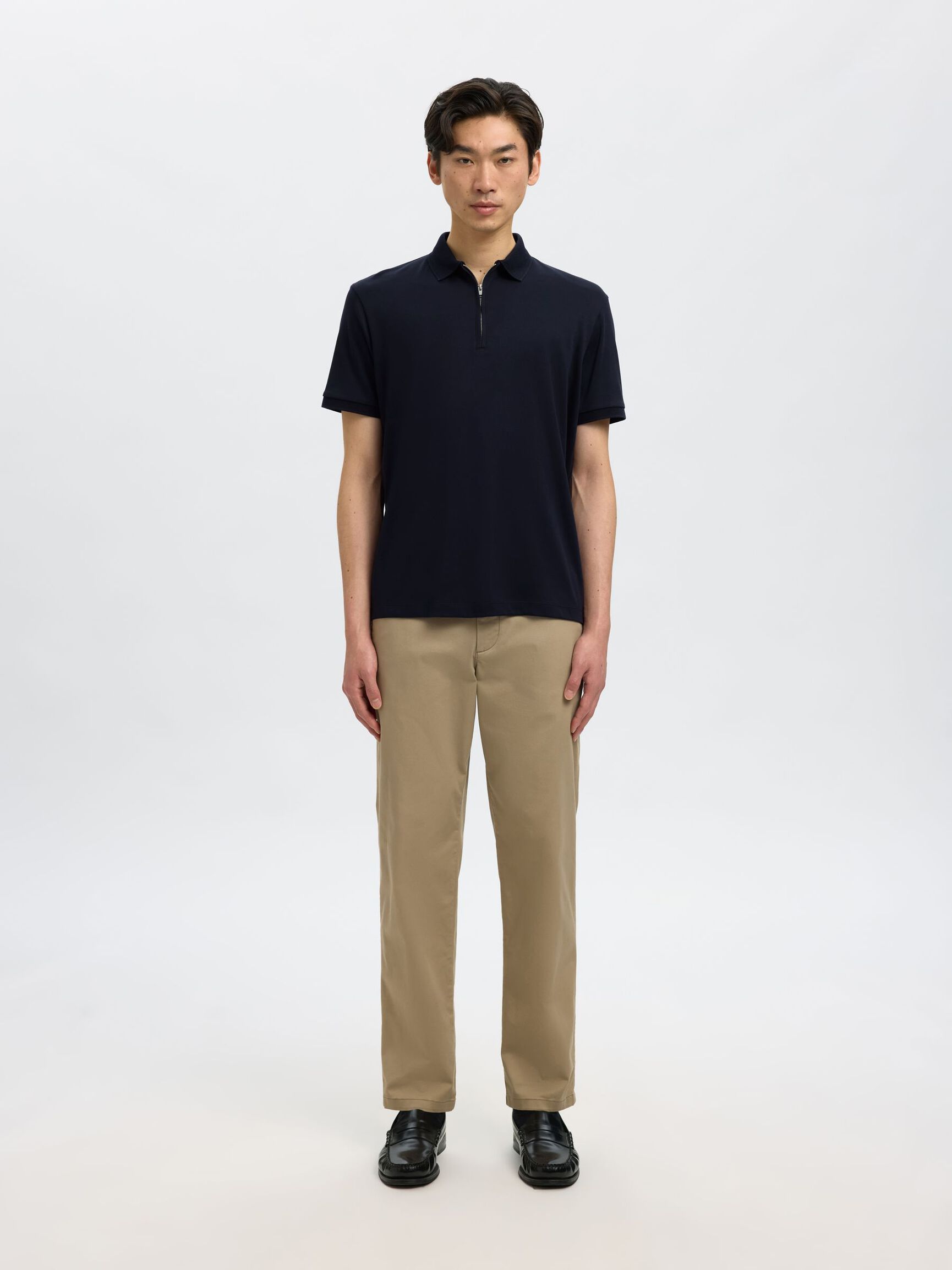 ZIPPER POLO SHIRT, Sky Captain, highres