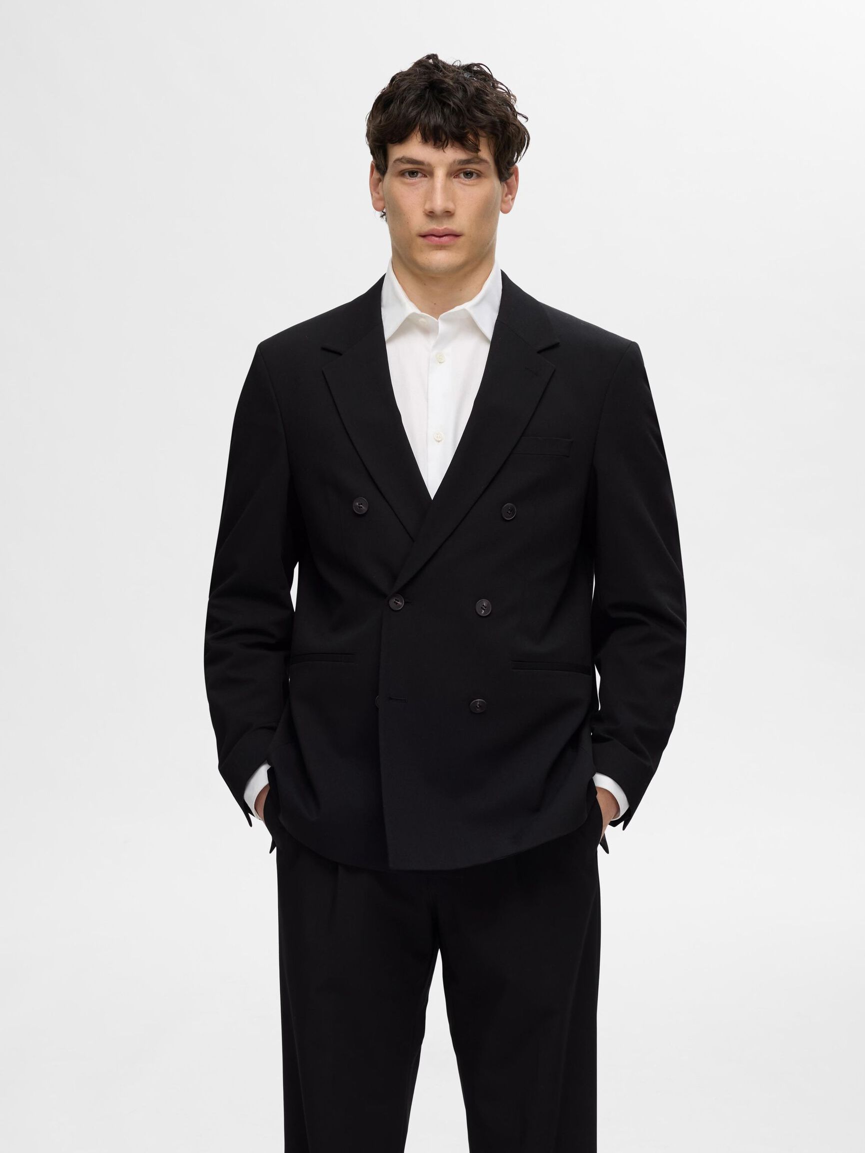 RELAXED FIT DOUBLE-BREASTED BLAZER, Black, highres