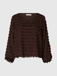 ZIGZAG FRINGE BALLOON SLEEVE TOP, Delicioso, highres