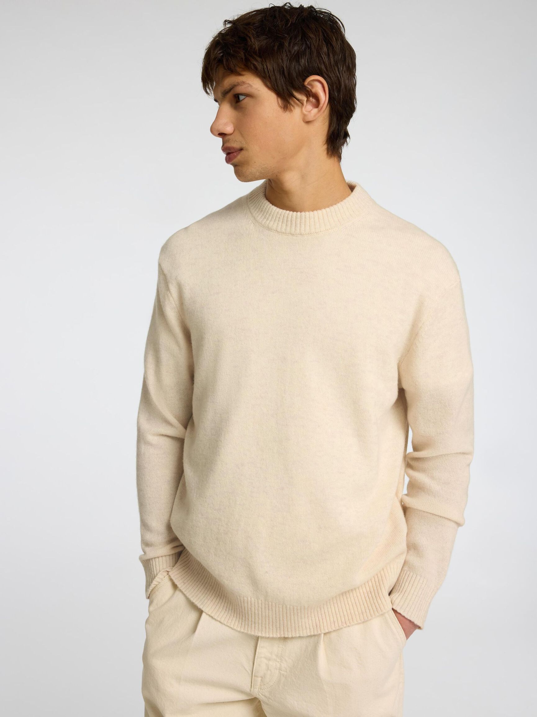 LET SWEATER MED RUND HALS, Oatmeal, highres