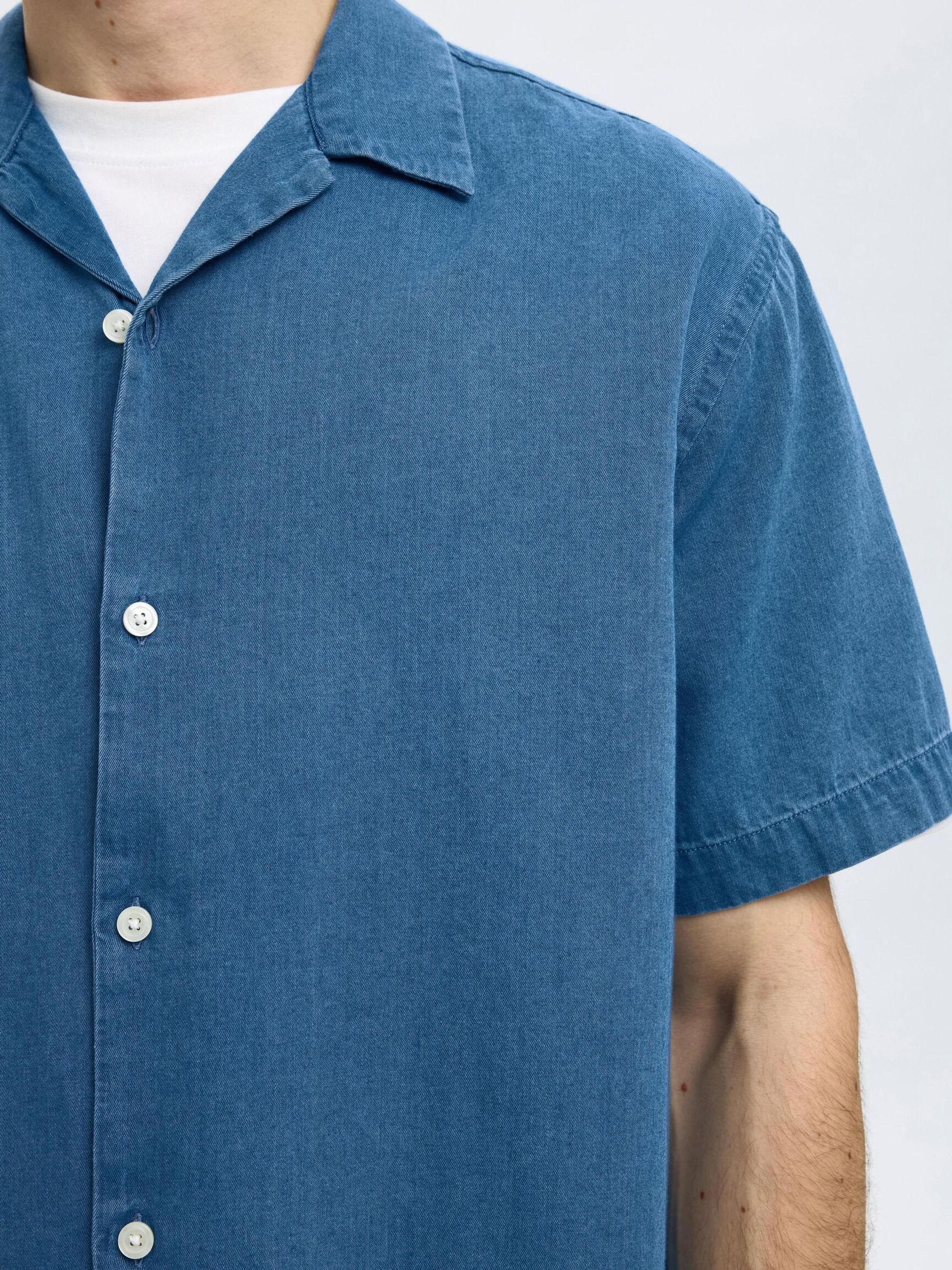 KURZARM JEANSHEMD, Medium Blue Denim, highres