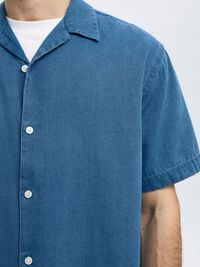 KORTÄRMAD JEANSSKJORTA, Medium Blue Denim, highres