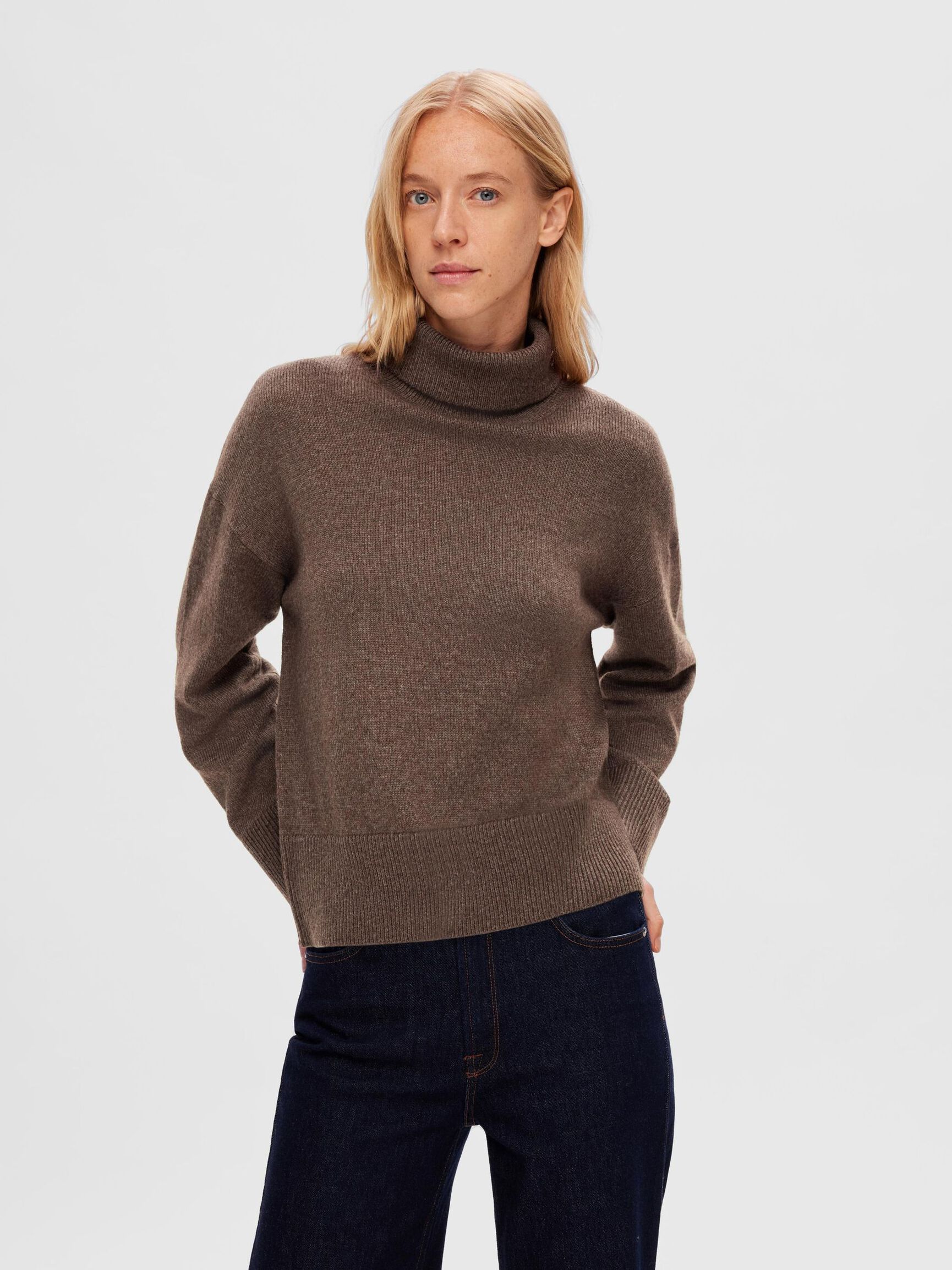 WOLLGEMISCH ROLLKRAGEN PULLOVER, Morel, highres