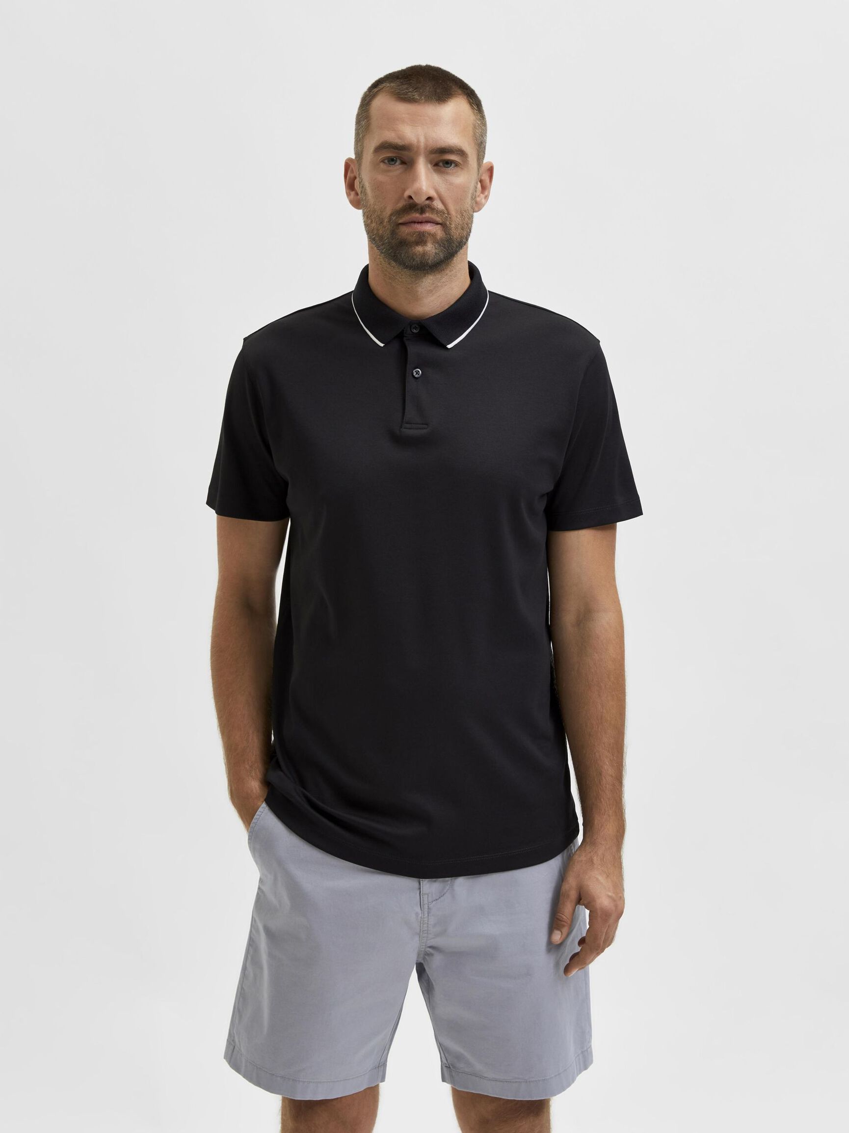 SHORT SLEEVED COOLMAX® POLO SHIRT, Black, highres