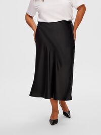 SATIJN MIDDELLANGE ROK, Black, highres