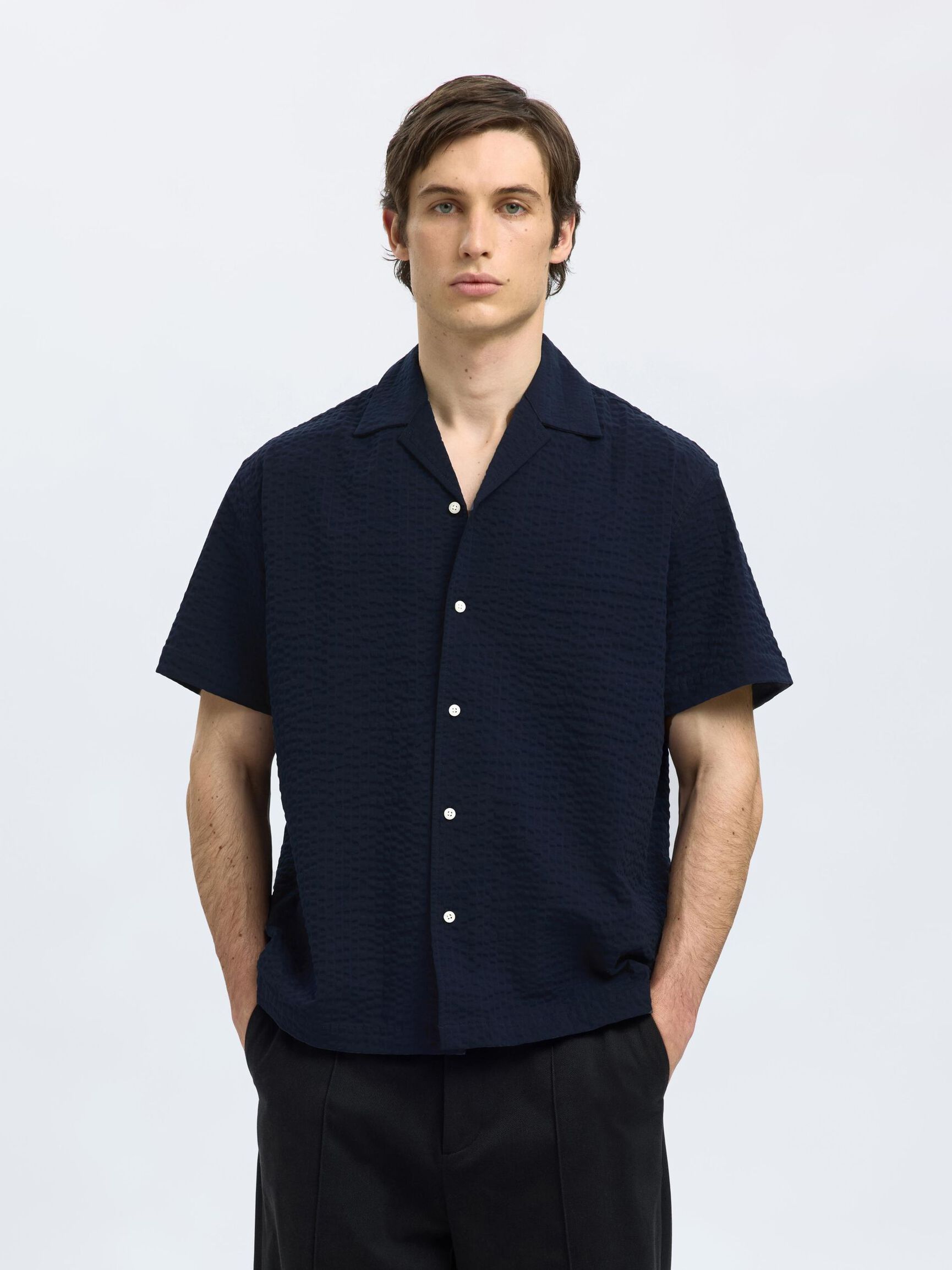 SEERSUCKER SHORT SLEEVED SHIRT, Sky Captain, highres