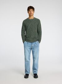 CREW NECK KNITTED PULLOVER, Rain Forest, highres