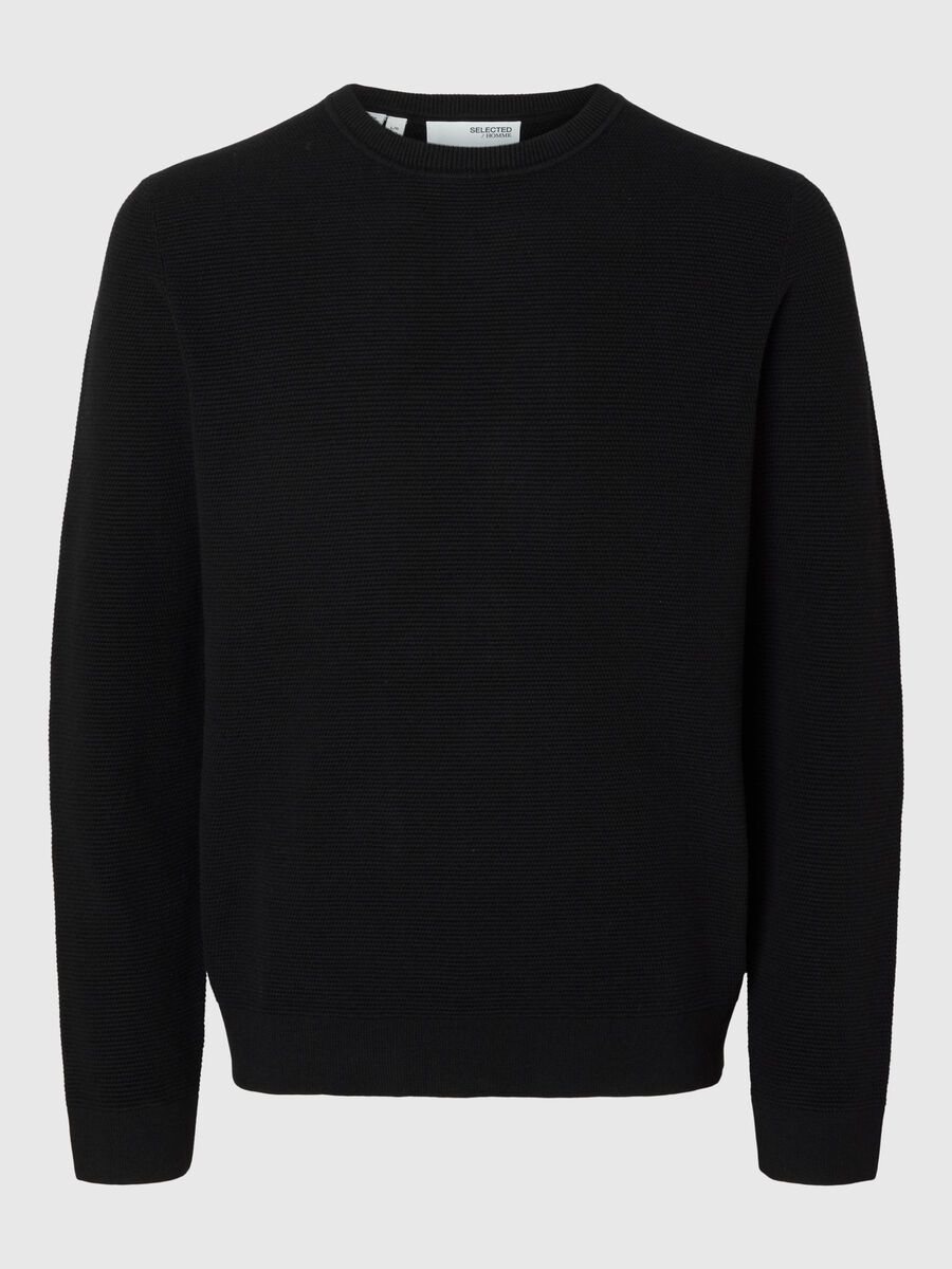 Selected 100% COTTON CREWNECK JUMPER, Black, highres - 16094385_Black_001.jpg