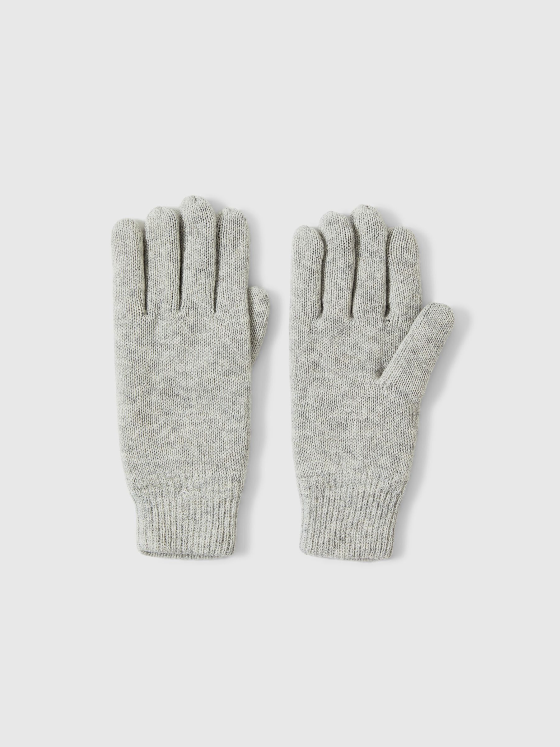 WOOL BLEND RIBBED GLOVES, Light Grey Melange, highres