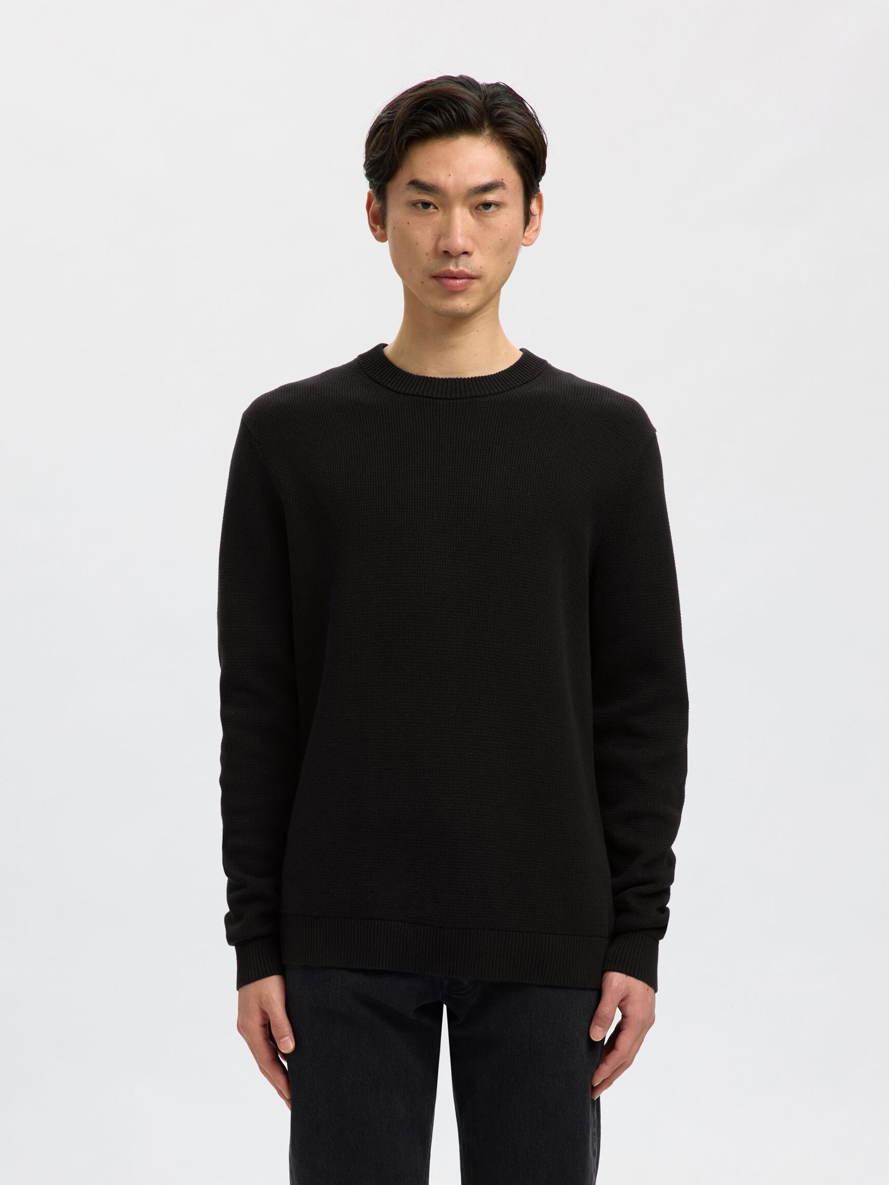 RONDE HALS SWEATER, Black, highres
