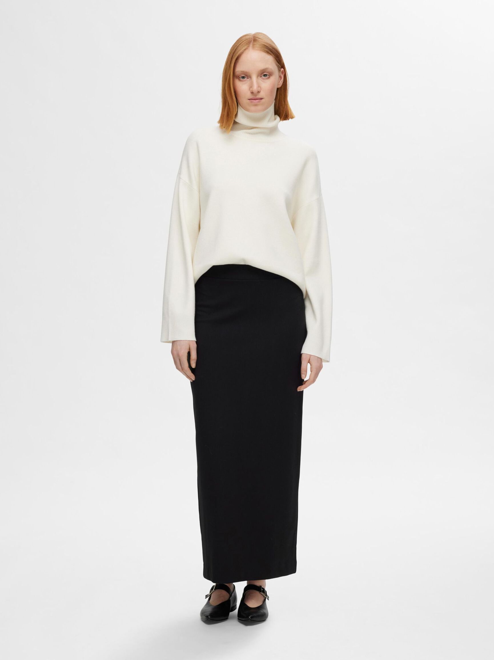 VISCOSE BLEND MAXI SKIRT, Black, highres