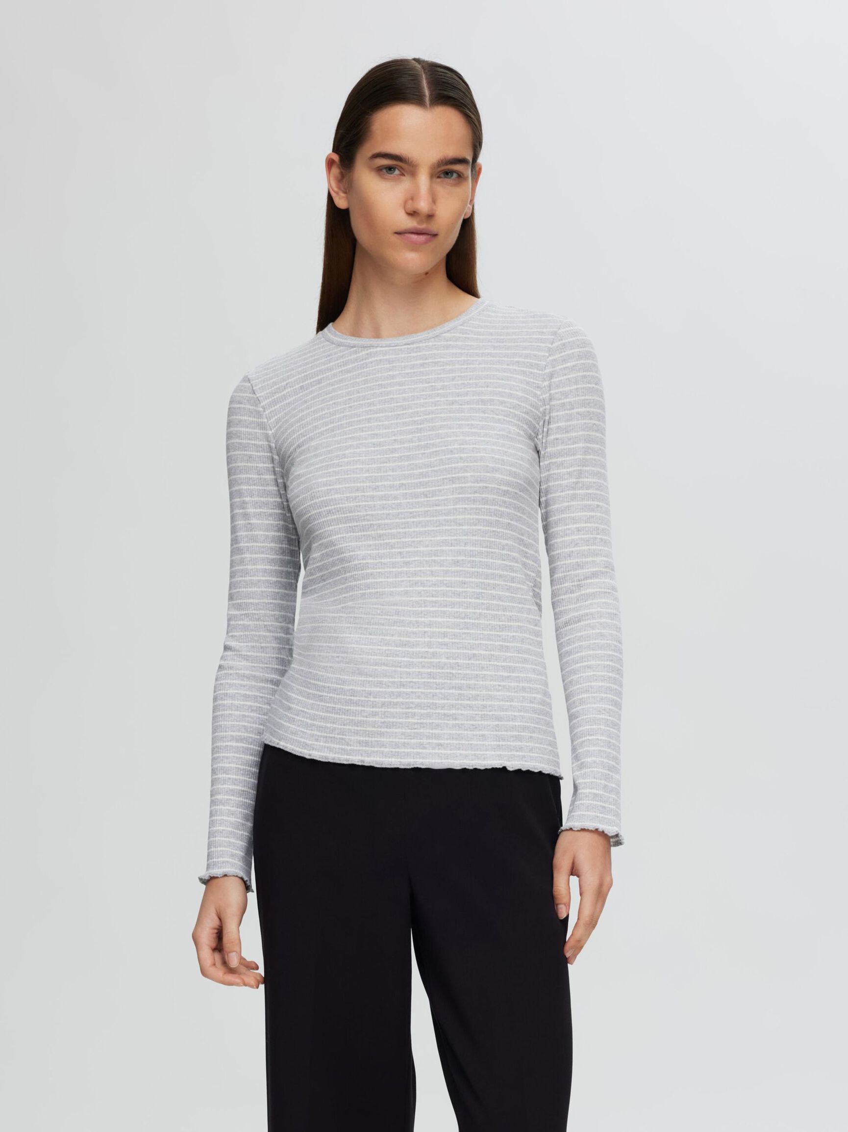 GESTREIFTES LONGSLEEVE, Light Grey Melange, highres