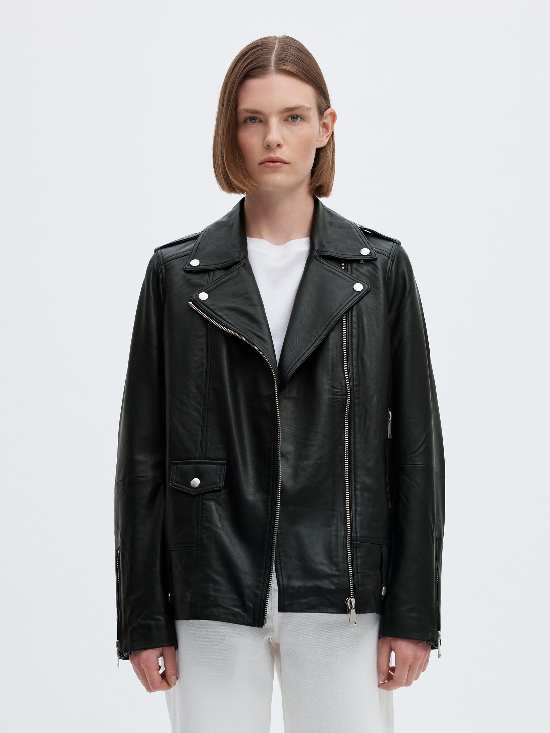 OVERSIZED LEATHER JACKET | Black | Selected