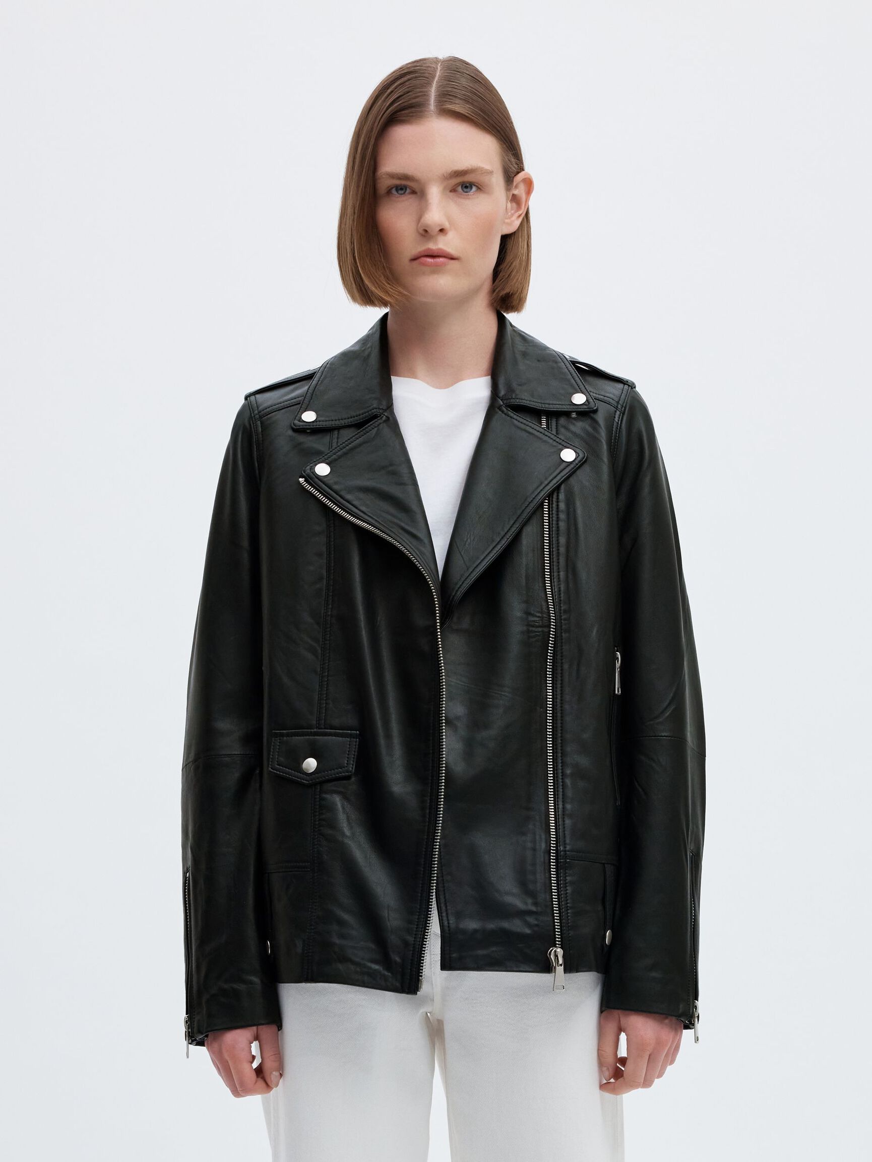 OVERSIZE VESTE EN CUIR, Black, highres