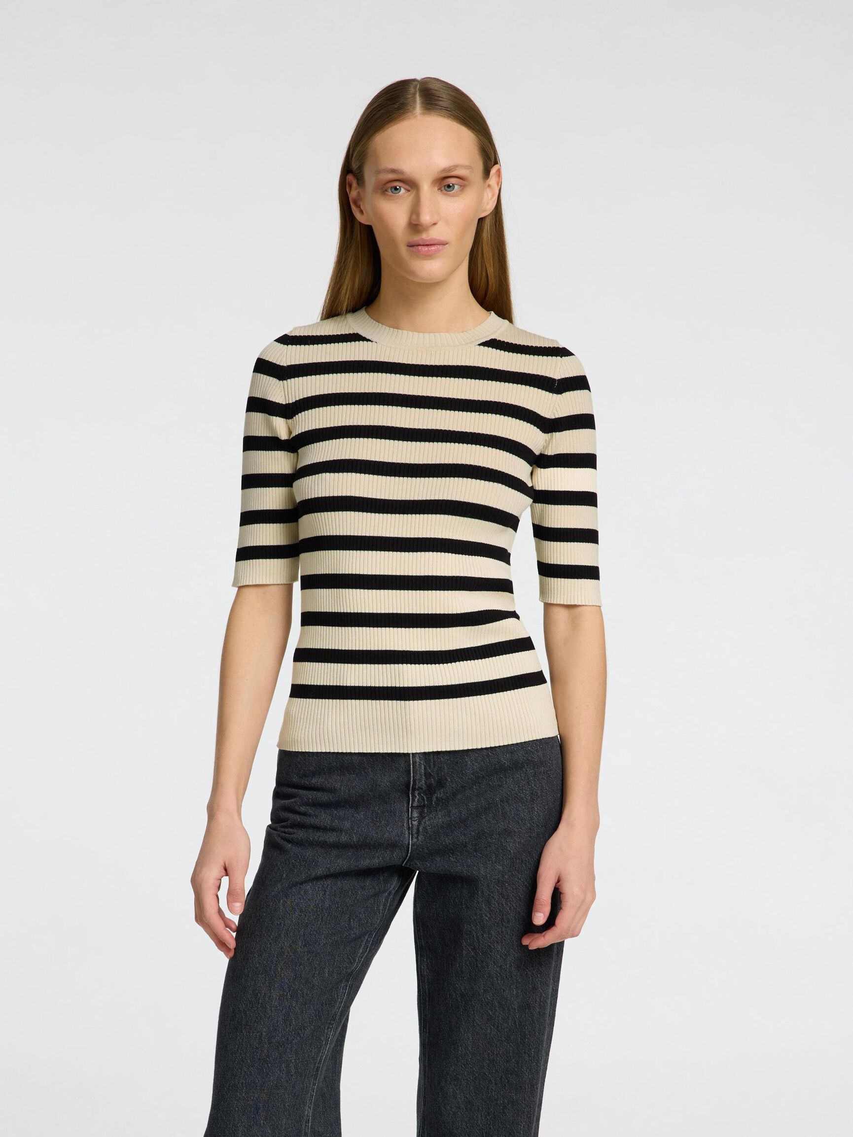 VISCOSE MÉLANGÉE TOP EN MAILLE, Birch, highres