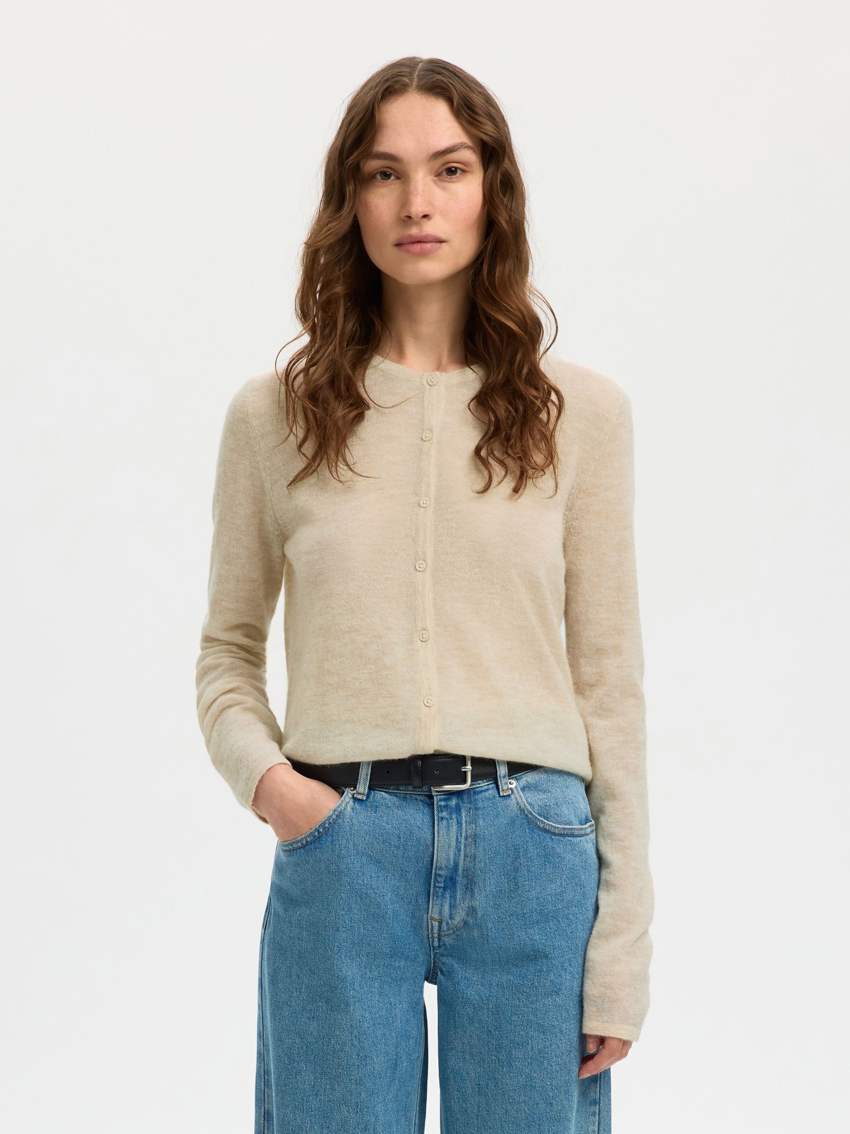 LANGARM STRICKJACKE, Birch, highres