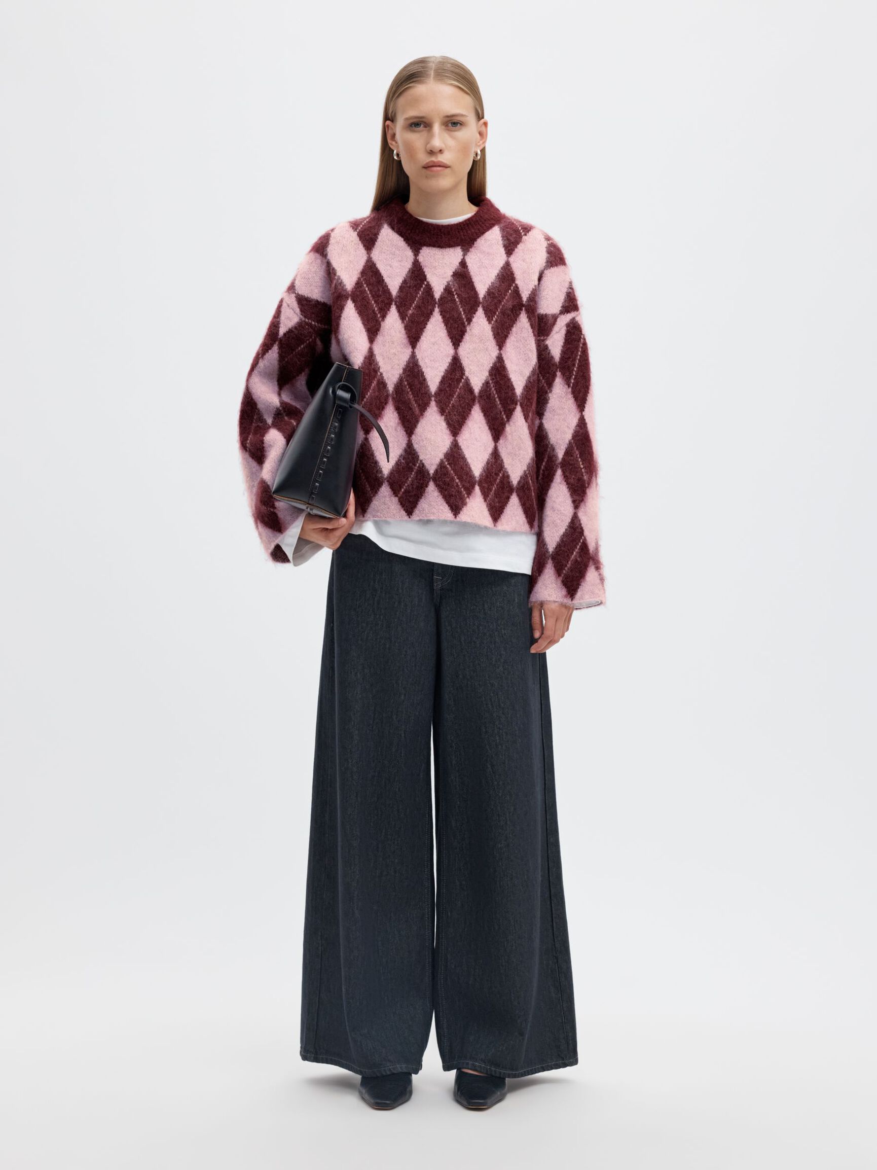 ARGYLE KNITTED JUMPER, Tawny Port, highres