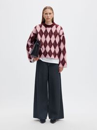 ARGYLE KNITTED JUMPER, Tawny Port, highres