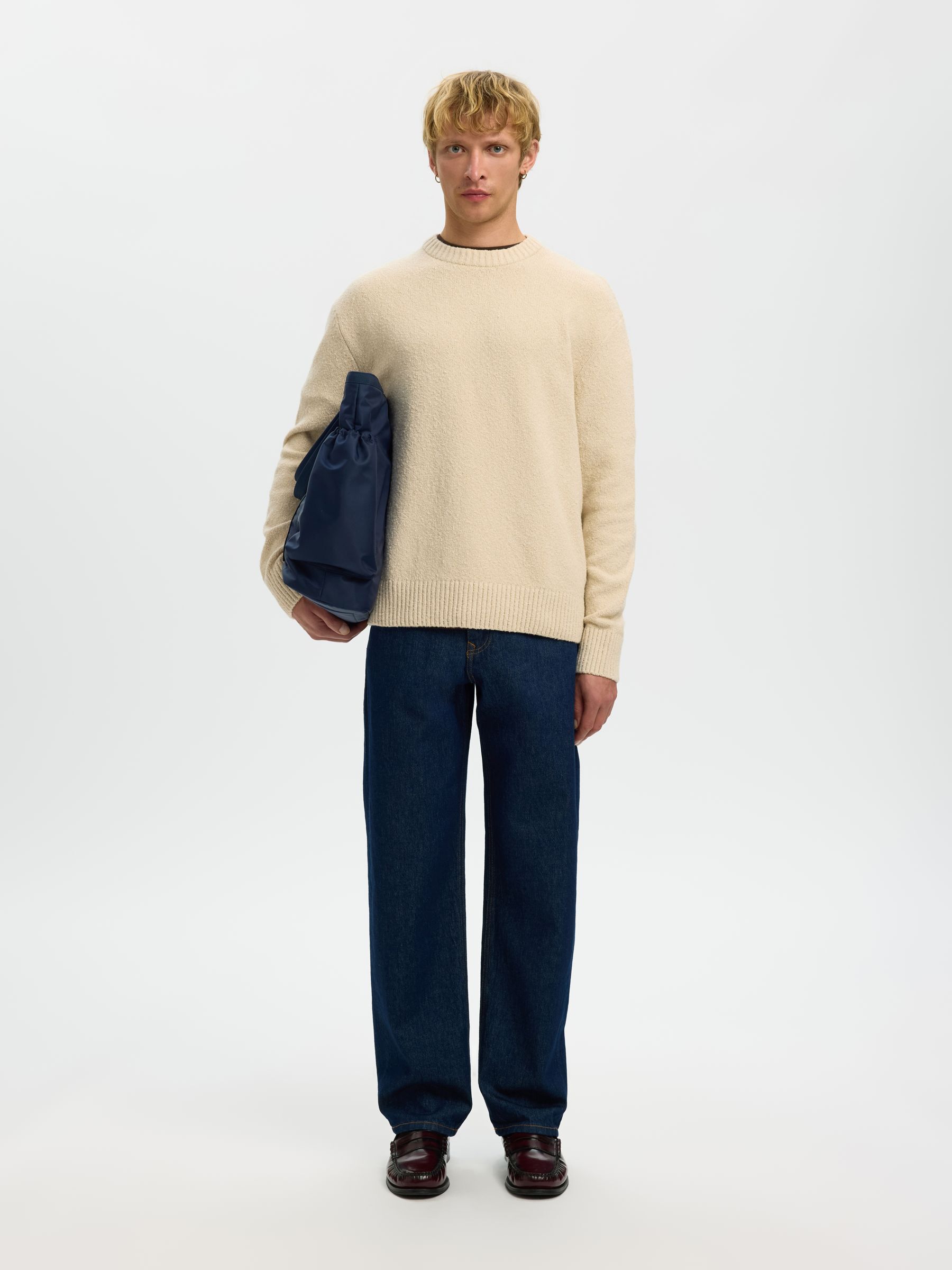 RELAXED FIT  KNITTED PULLOVER, Oatmeal, highres