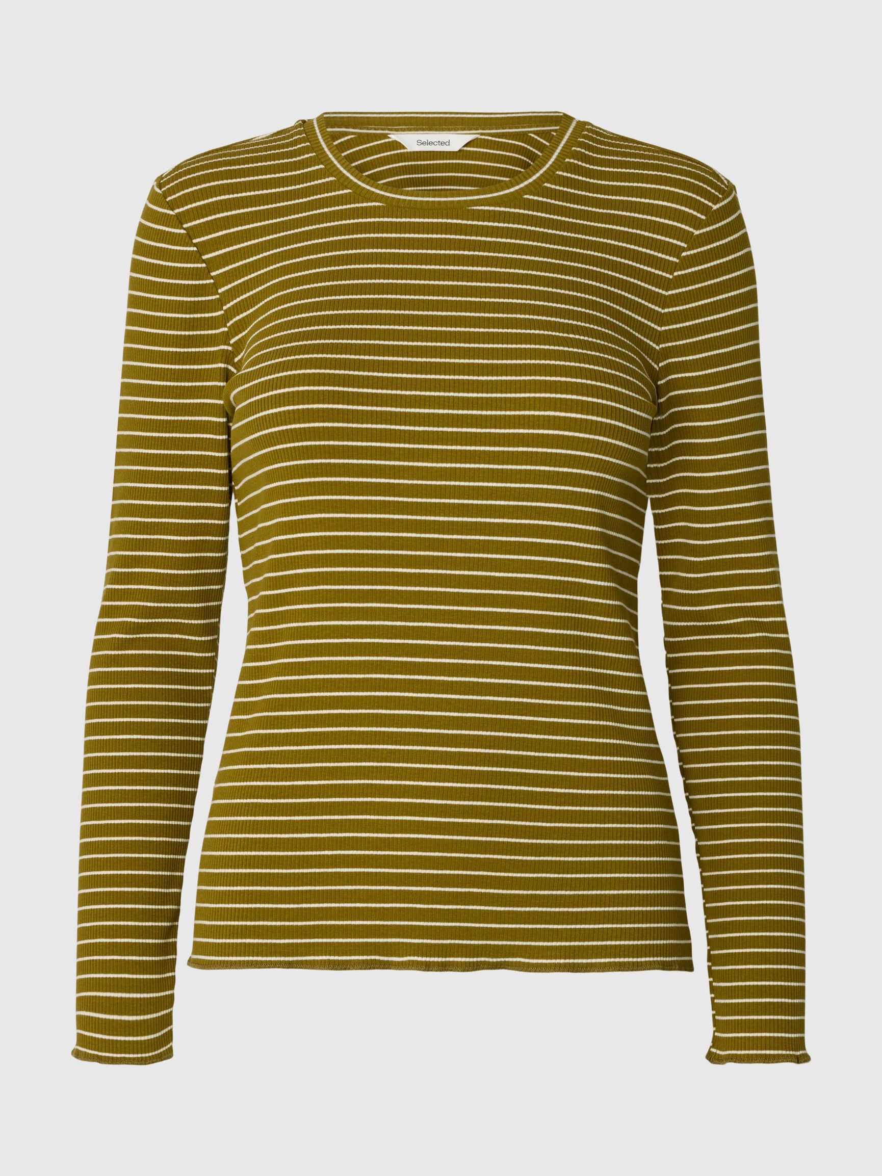 STRIPED LONG-SLEEVED T-SHIRT, Fir Green, highres