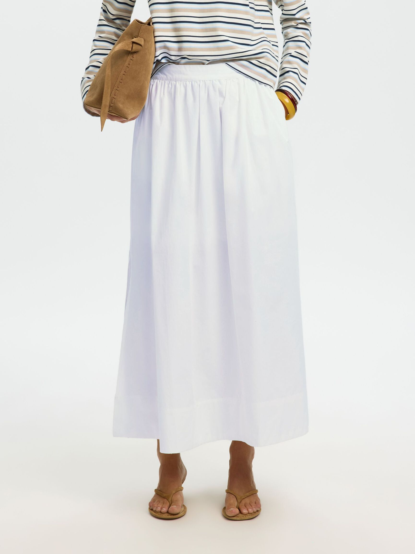 COTTON MAXI SKIRT, Bright White, highres