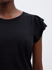 COTTON RUFFLED T-SHIRT, Black, highres