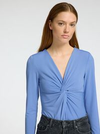 KNOTTED LONG SLEEVE BODYSUIT, Cornflower Blue, highres