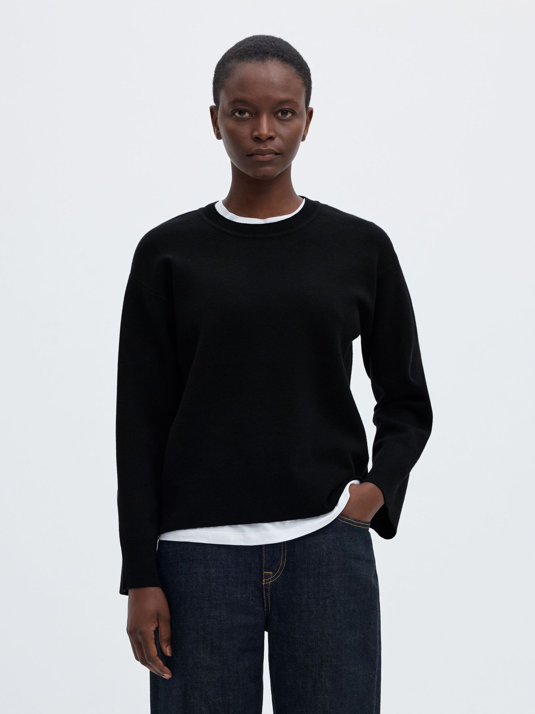 VISCOSE BLEND KNITTED JUMPER, Black, highres