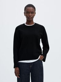 VISCOSE BLEND KNITTED JUMPER, Black, highres