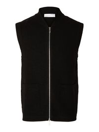 MERINO WOOL GILET, Black, highres