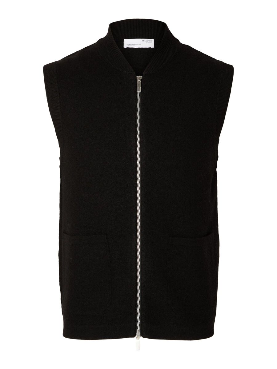 Selected MERINO WOOL GILET, Black, highres - 16091659_Black_001.jpg