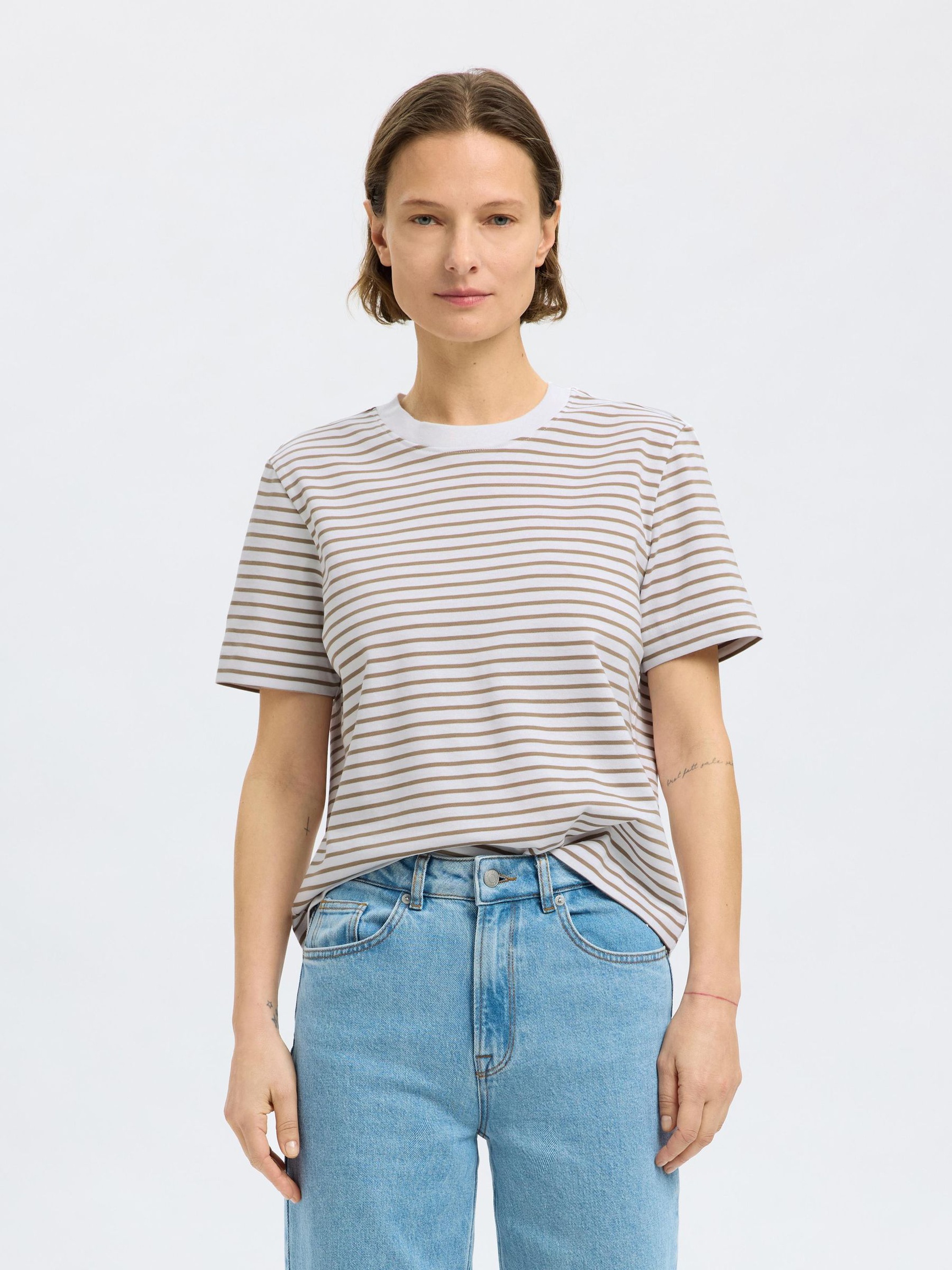 STRIPED BOXY FIT T-SHIRT, Greige, highres