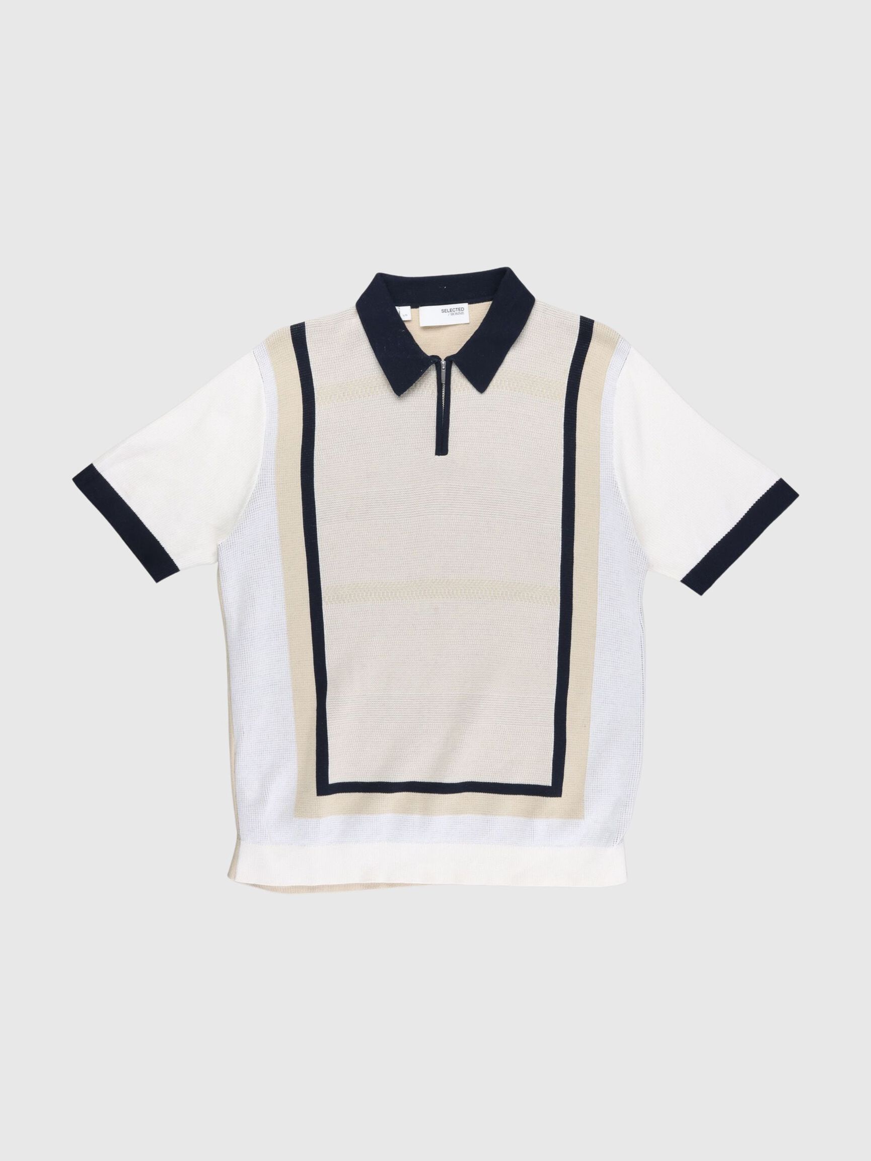 KNITTED POLO SHIRT, Egret, highres
